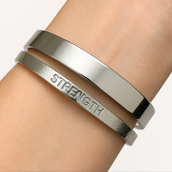 Lane Bryant Jewelry - NWT Lane Bryant Strength Silver Bangle Bracelet Set